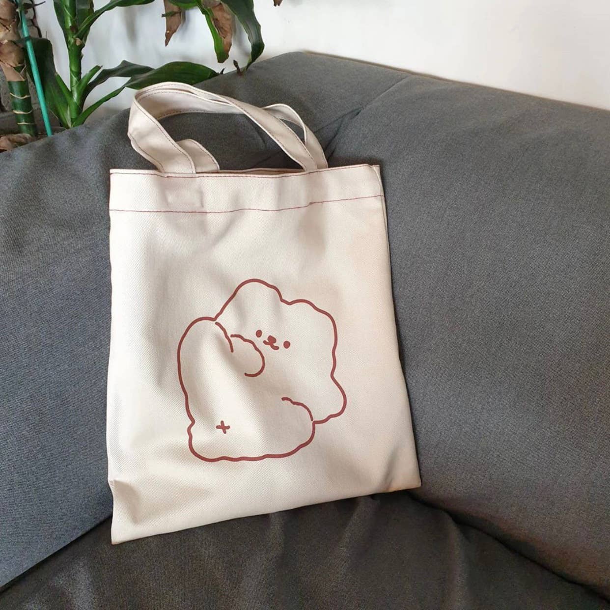 Cute little bear all-cotton canvas handbag