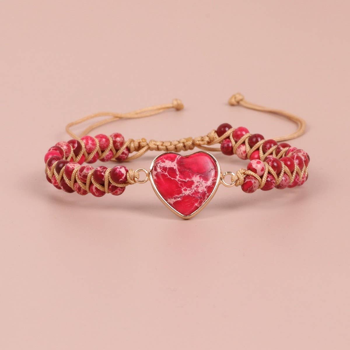 HEART SHAPED CHARM NATURAL STONE WOVEN BRACELET