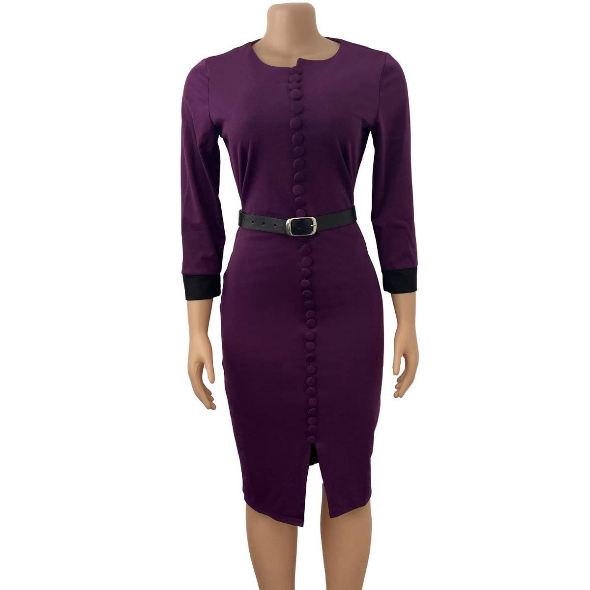 CONTRAST COLOR BUTTONED SLIT OVERSIZED DRESS