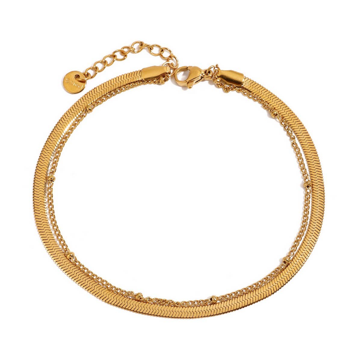 18K Gold Blade & Bead Double Layer Anklet_CWAJE4749
