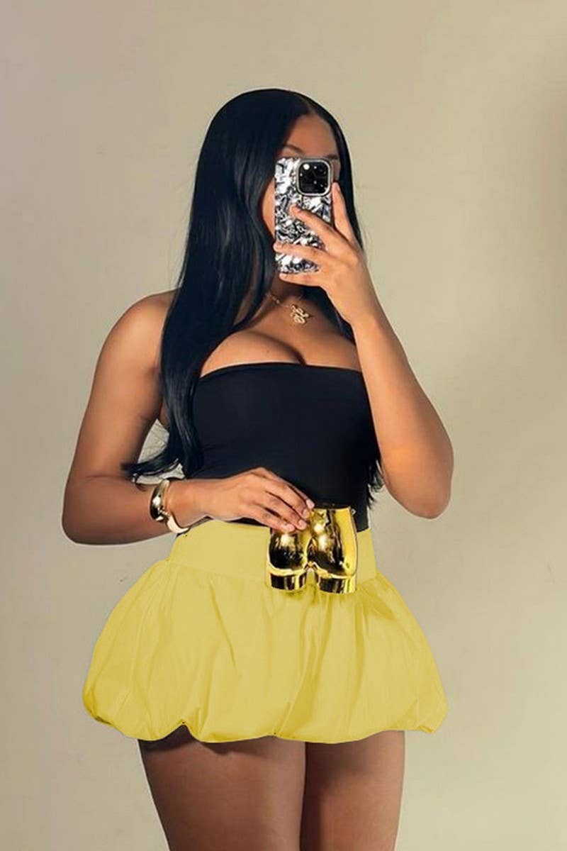 CWBSS0351_SOLID COLOR HIGH WAIST BUBBLE MINI SKIRT