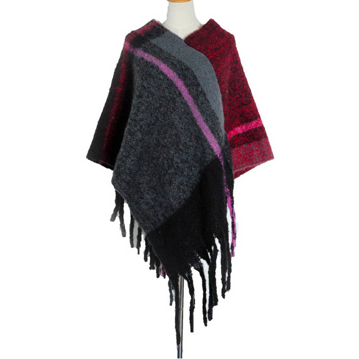 THICK TASSEL COLOR MATCHING PULLOVER CAPE SHAWL