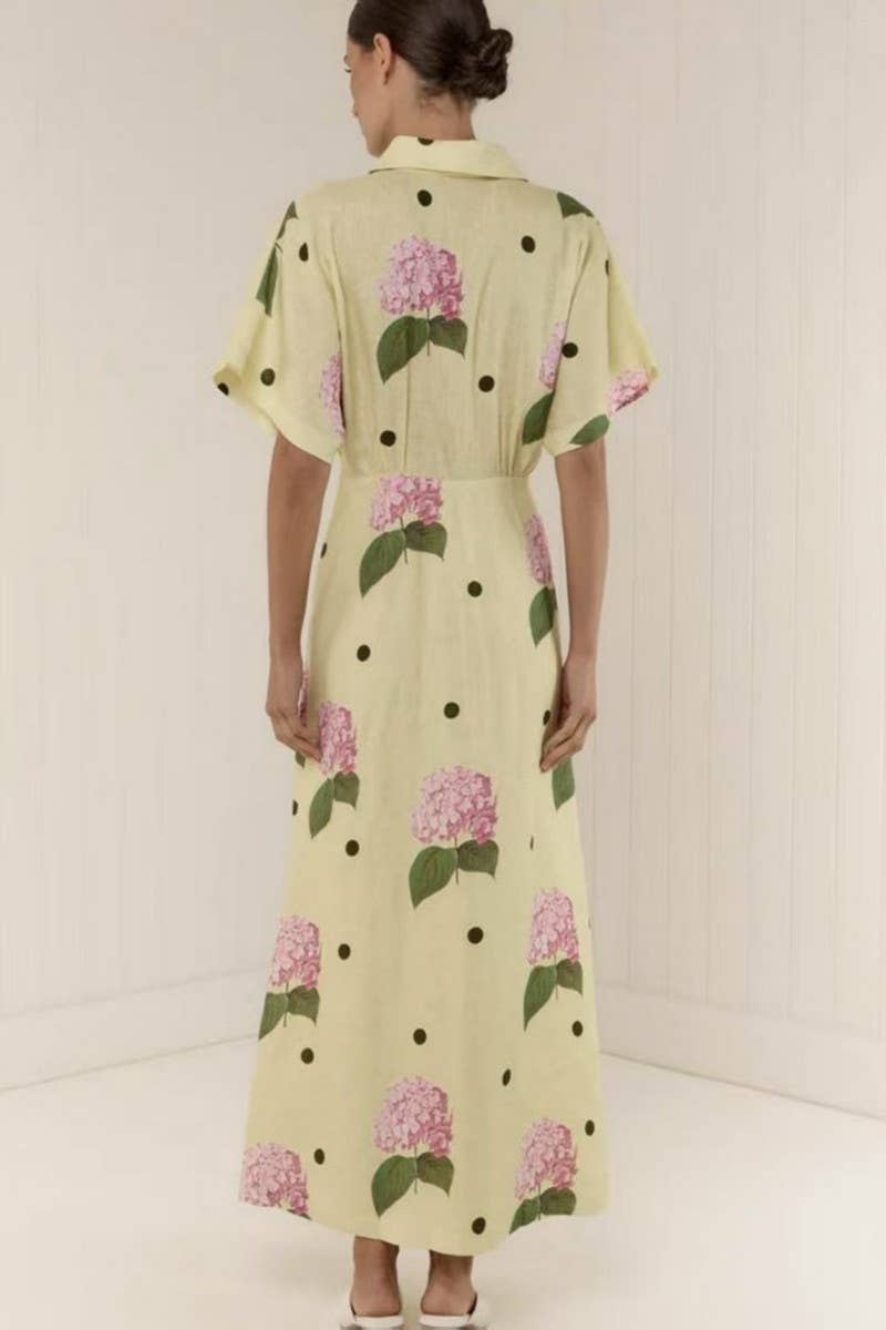 CWDMD6032_V-NECK STYLISH PRINTED WAIST TIE MAXI DRESS