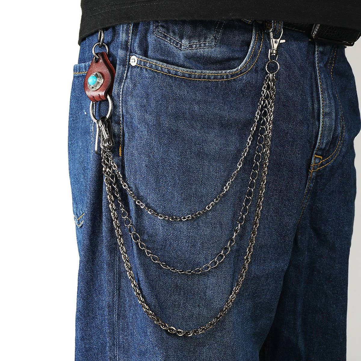 SIMPLE RETRO LEATHER THREE-LAYER TROUSER CHAIN_CWMM4837