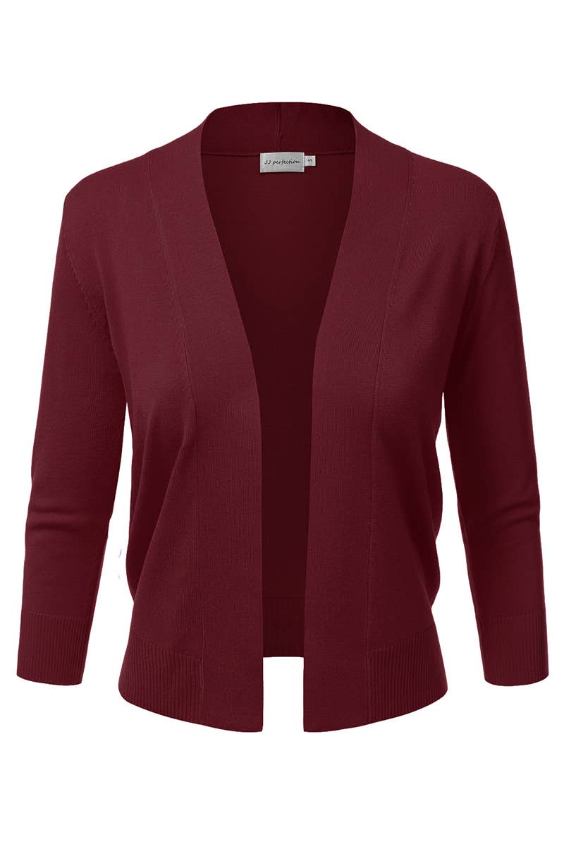 AWOCAS074_Basic 3/4 Sleeve Open Front Cropped Cardigan