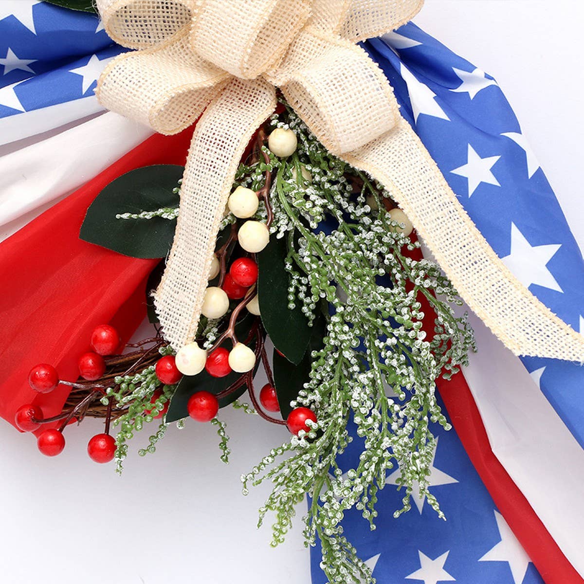 USA Flag Faux Flower Wreath Door Hanging Decor_CWAJE05390