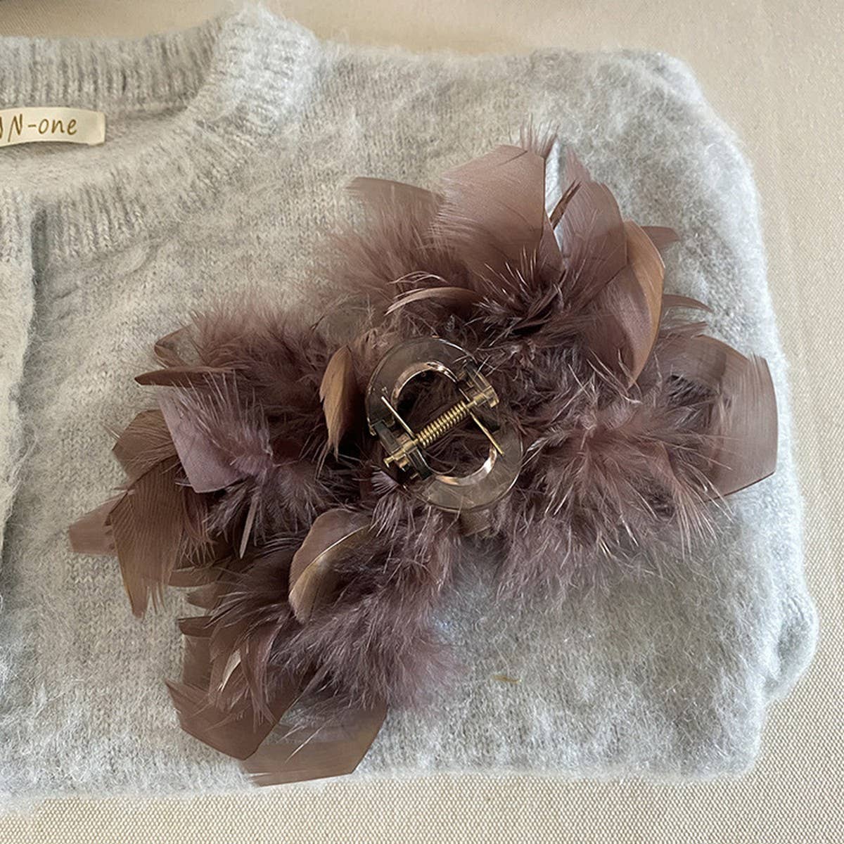 French Ostrich Feather Hair Claw Fluffy Large Clip