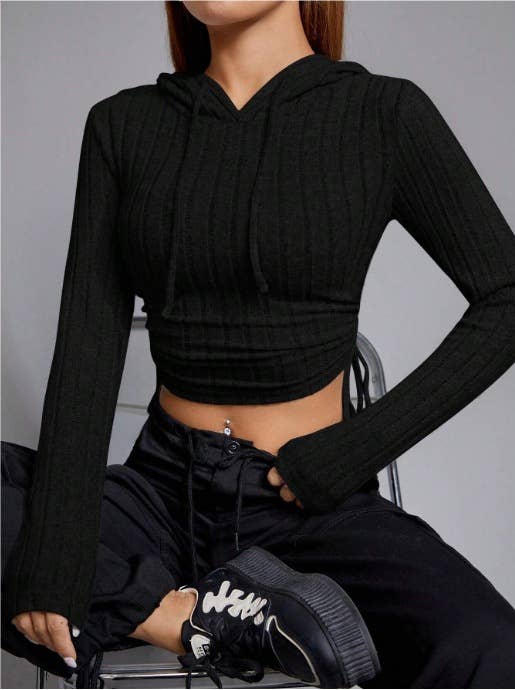 SHORT DRAWSTRING HOODIE SLIMMING MIDRIFF HOODIE