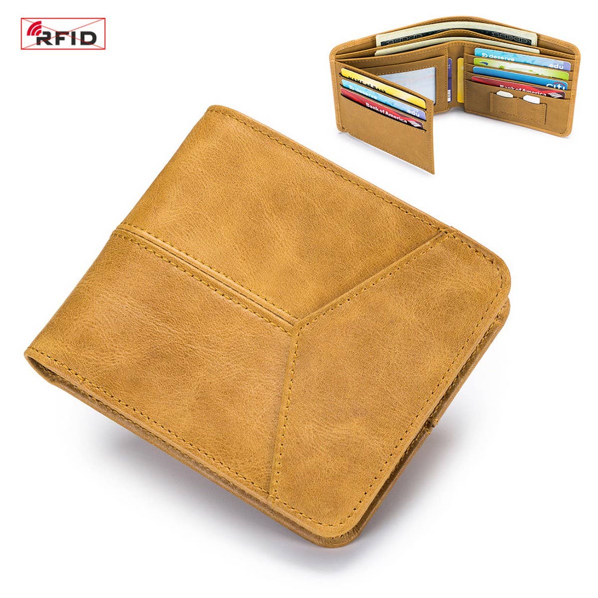 ANTI-THEFT BRUSHED COWHIDE SHORT LEATHER WALLET_CWAB3788