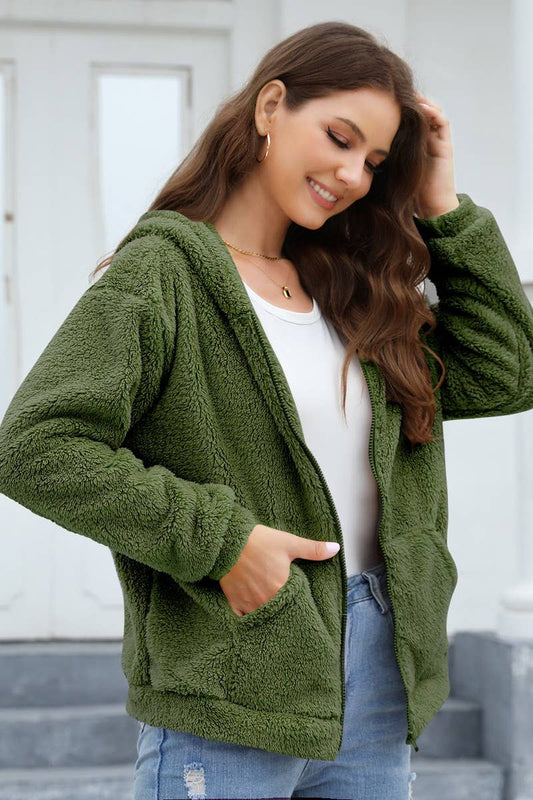 CWOCO0332_LOOSE CASUAL THICKENED HOODED PLUSH JACKET