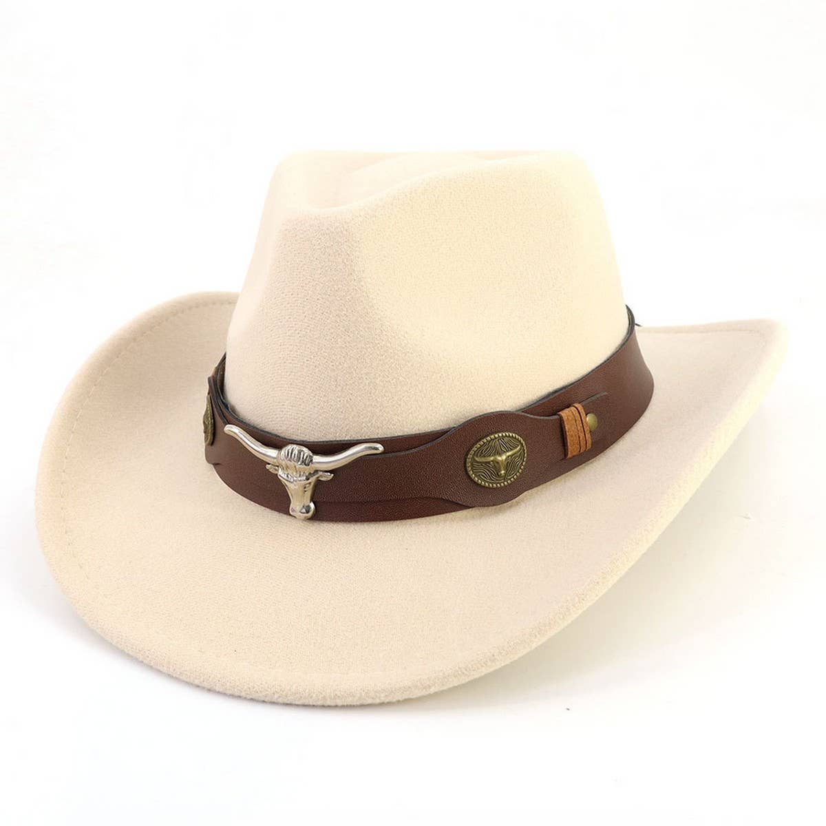 Bull Head Belt Western Cowboy Hat Felt_CWAH1782