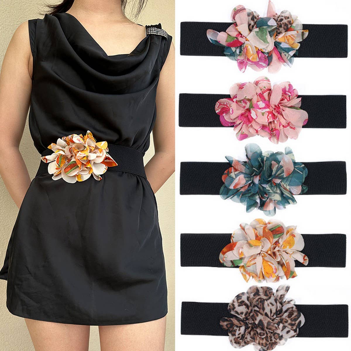 Handmade Floral Elastic Waist Belt for Dresses