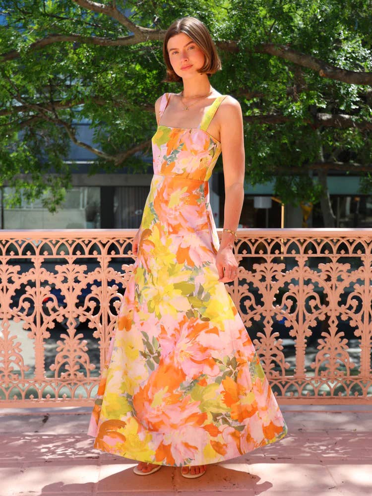 Holiday style long floral pendant dress