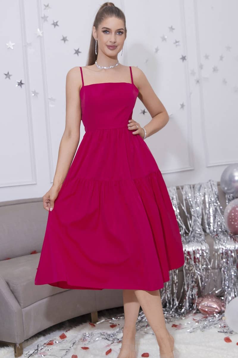 CWDHL0409_SUMMER SLEEVELESS BOW PENDANT DRESS LONG