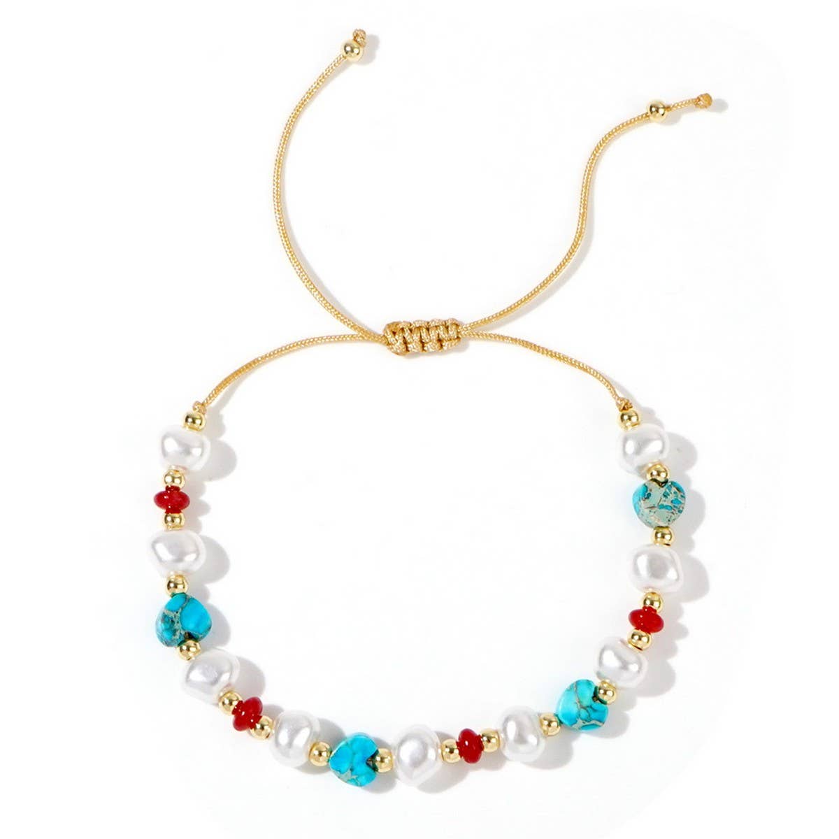 SEMI-PRECIOUS STONE IMITATION PEARL HEART BRACELET
