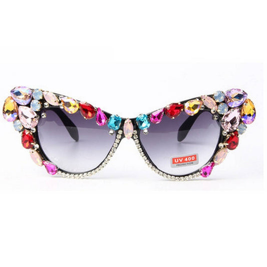 COLORFUL RHINESTONE CAT-EYE SUNGLASSES