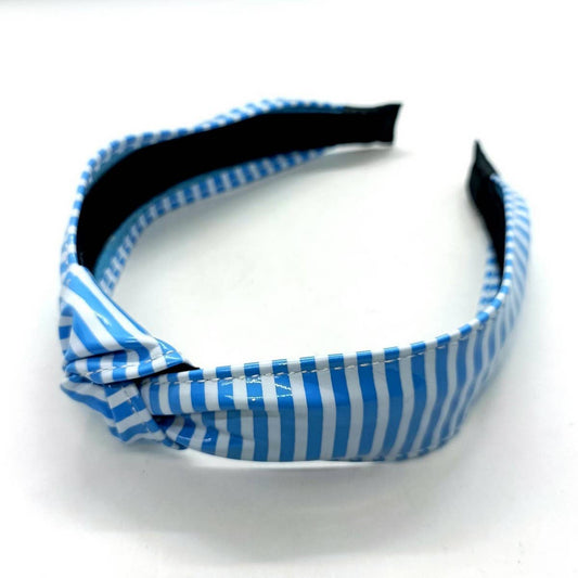Navy Stripe Wide Knot PU Leather Headband