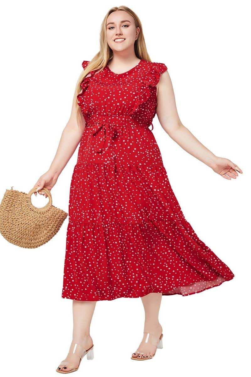 CWDMD3230_PLUS SIZED RUFFLED SLEEVELESS POLKA DOT DRESS