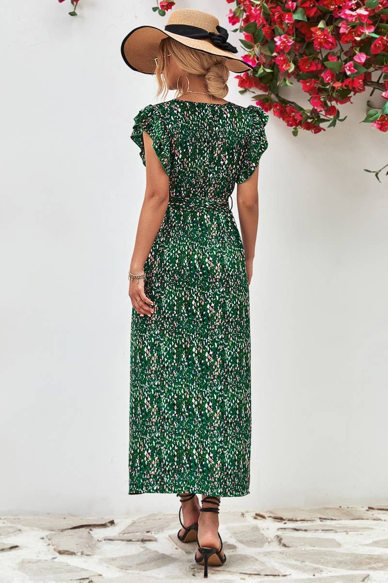 WOMEN V NECK SPLIT PRINT DRESS_CWDSD2622