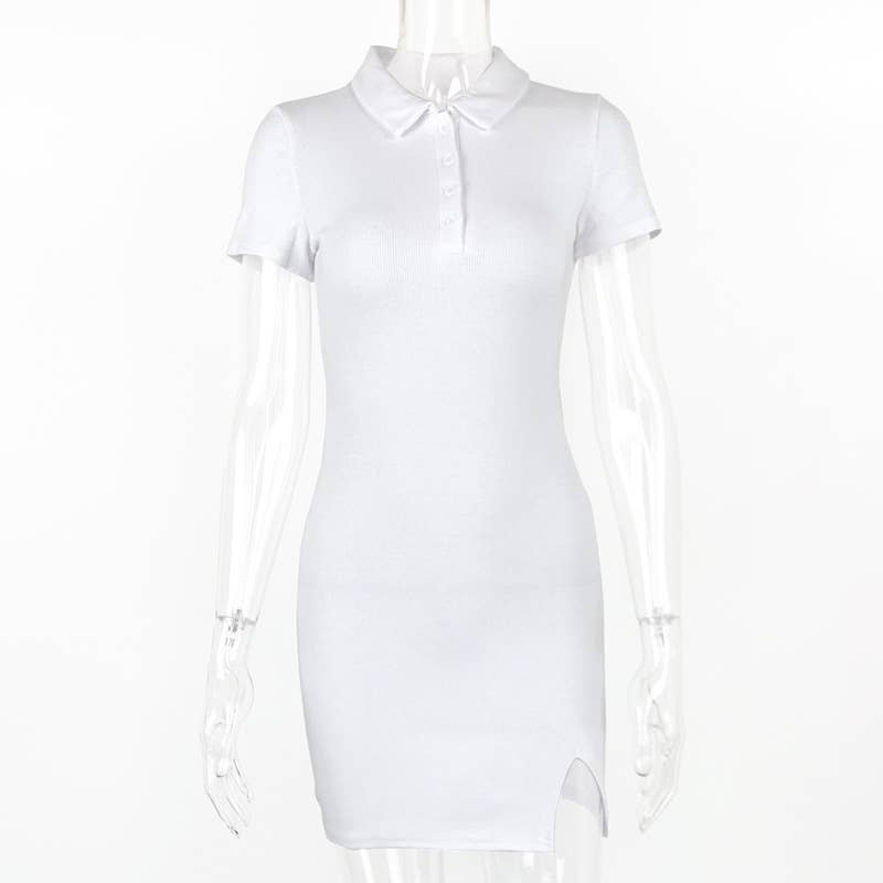 SKINNY LAPEL SEXY SPICE SHORT SLEEVE KNIT DRESS