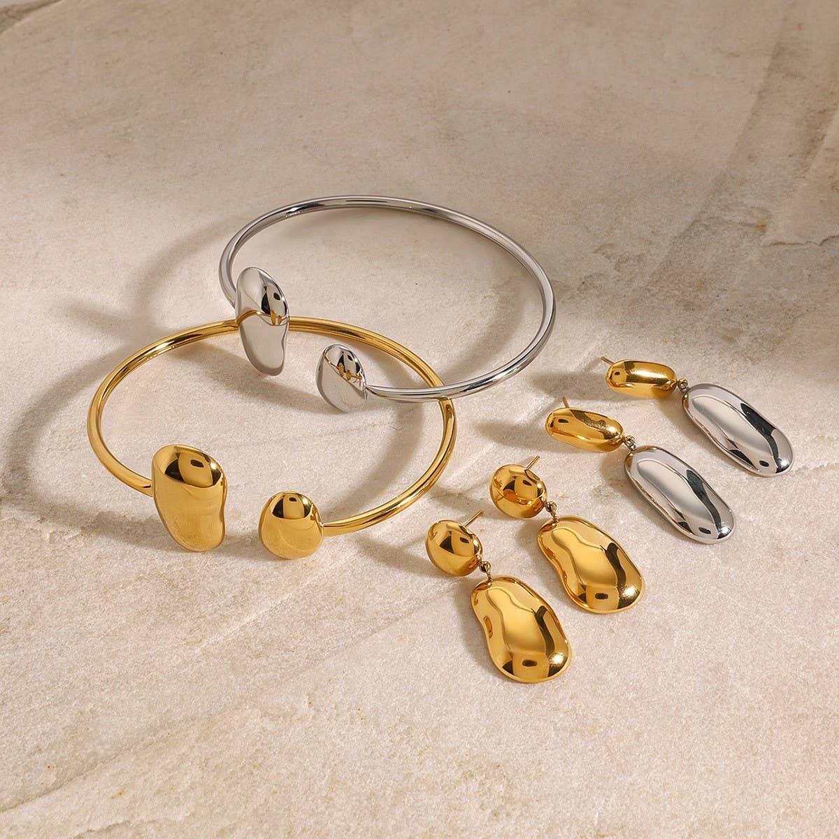 Waterdrop Cuff Bracelet & Stud Earrings Set