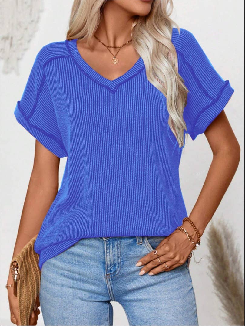 Women¡¯s fashion colorblock twist V-neck tee