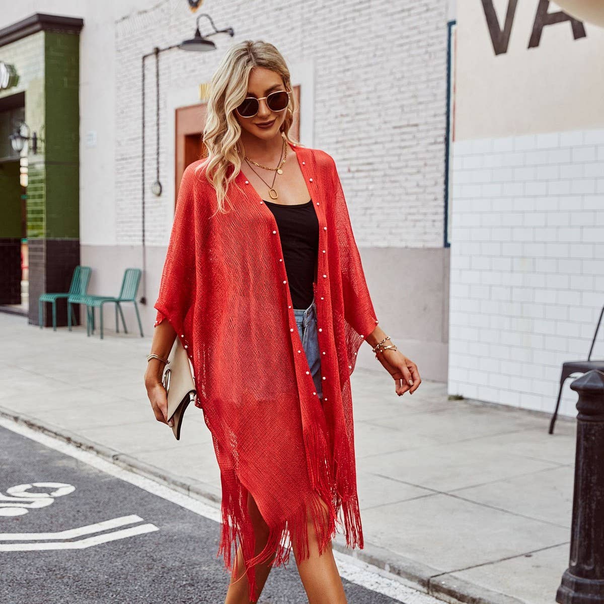 LONG TASSEL LACE FRONT OPEN KIMONO FOR SUMMER
