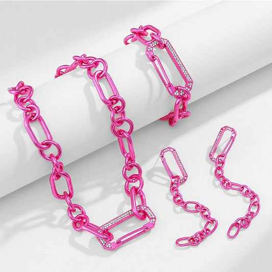 PINK SMALL FRESH EARRINGS NECKLACE BRACELET SET_CWAJE2937