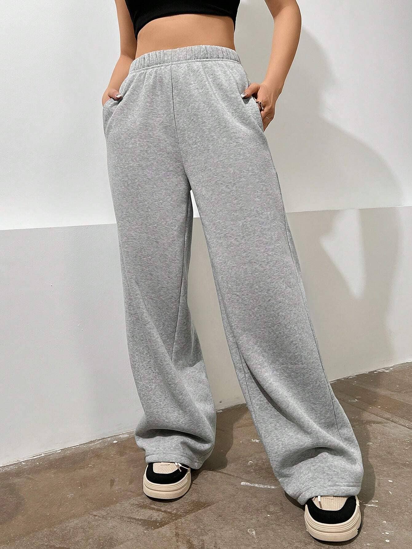 SIMPLE HIGH-WAISTED BAGGY SLIMMING CASUAL PANTS
