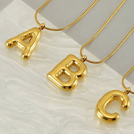 BALLOON STYLE 18K GOLD LETTER PENDANT NECKLACE_CWAJE0691