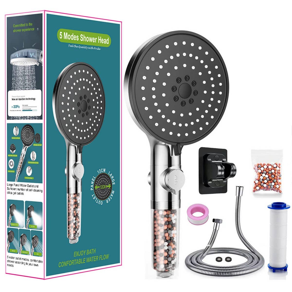 NEGATIVE ION FILTER BOOSTER SHOWER HEAD