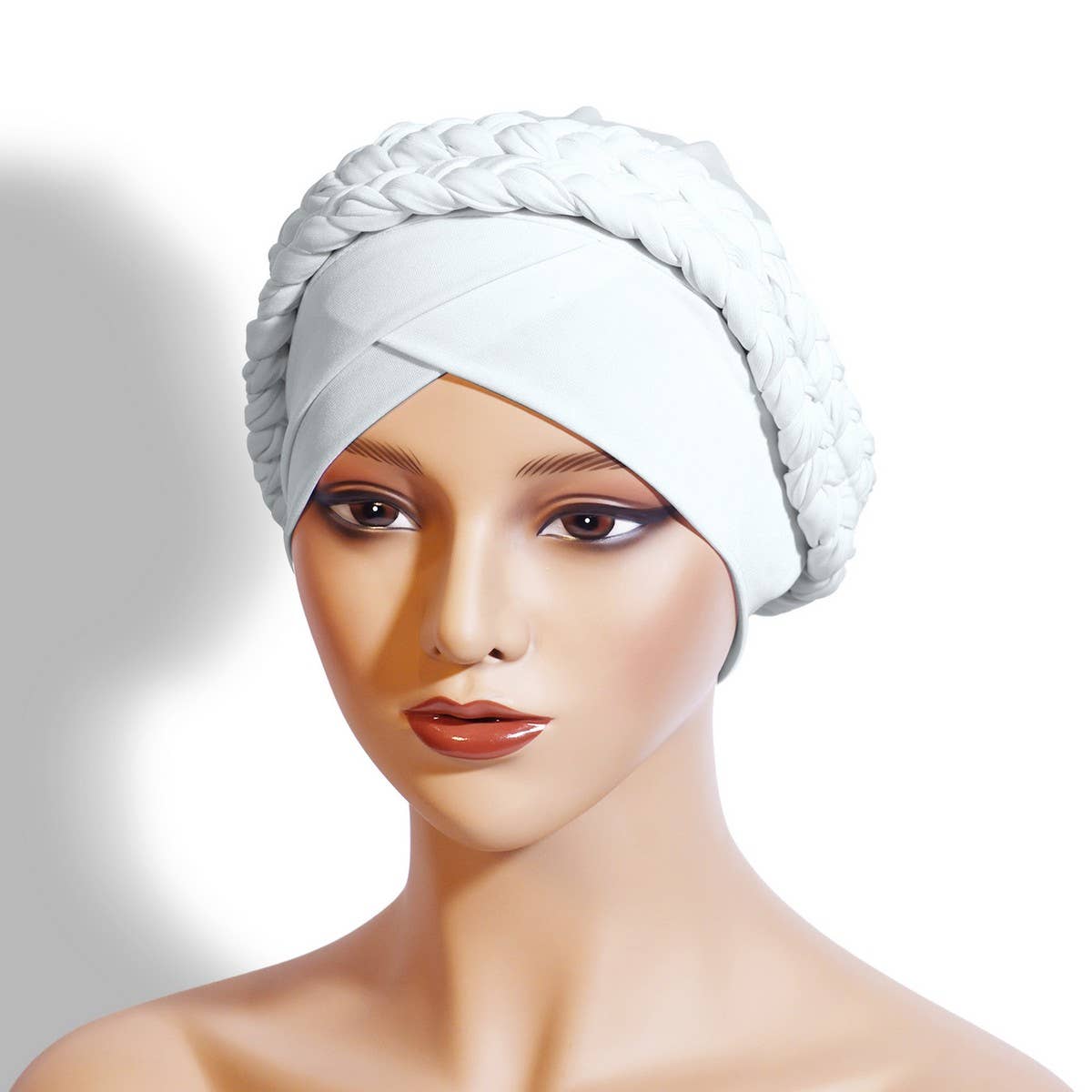 TWO MILK SILK SOLID COLOR BRAIDED HEADSCARF HAT