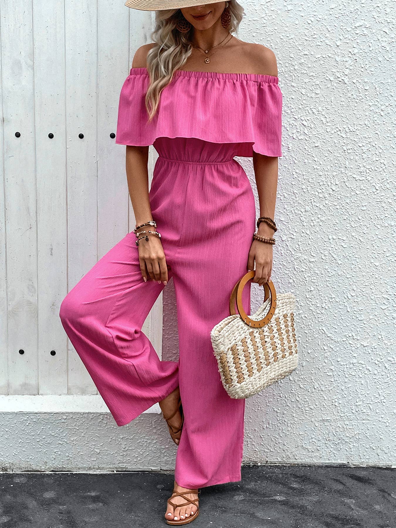 WIDE-LEG ONE-SHOULDER SOLID COLOR PANT JUMPSUIT
