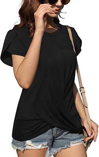 Solid color knotted short-sleeved blouse