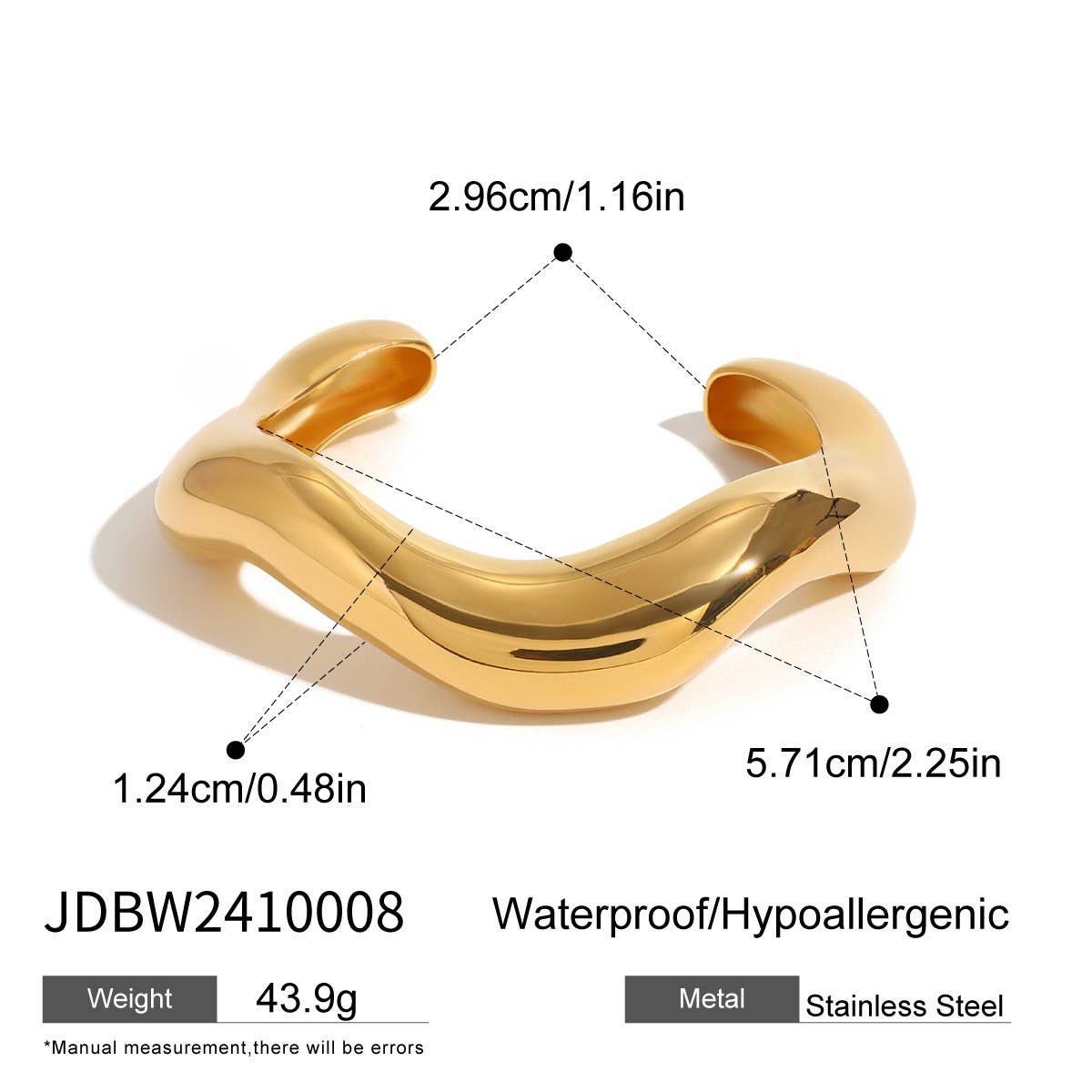 Gold Stainless Steel Open Bangle, Titanium Steel