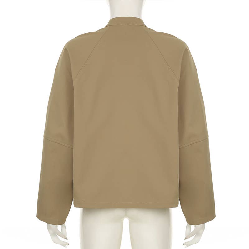 STAND COLLAR BUCKLE CARDIGAN LOOSE CASUAL COAT