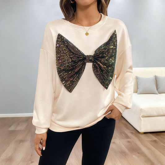 Laid-back style loose sequined bow hoodie