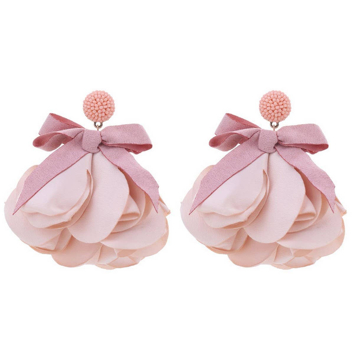 Long Statement Fabric Bow Flower Earrings