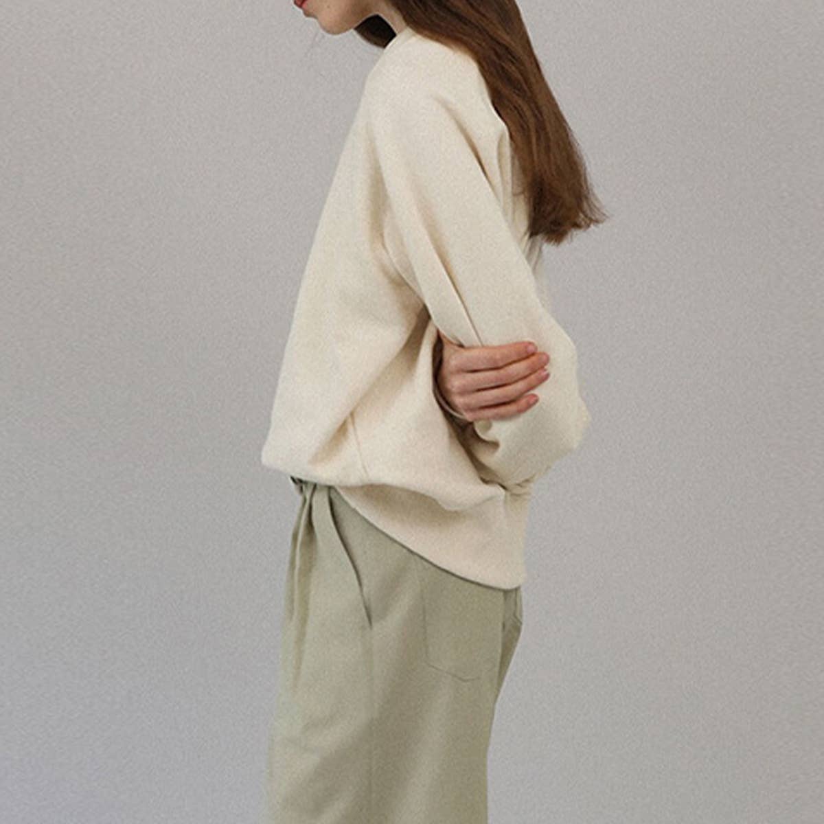 SOLID COLOR LOOSE PULLOVER CREW-NECK HOODIE