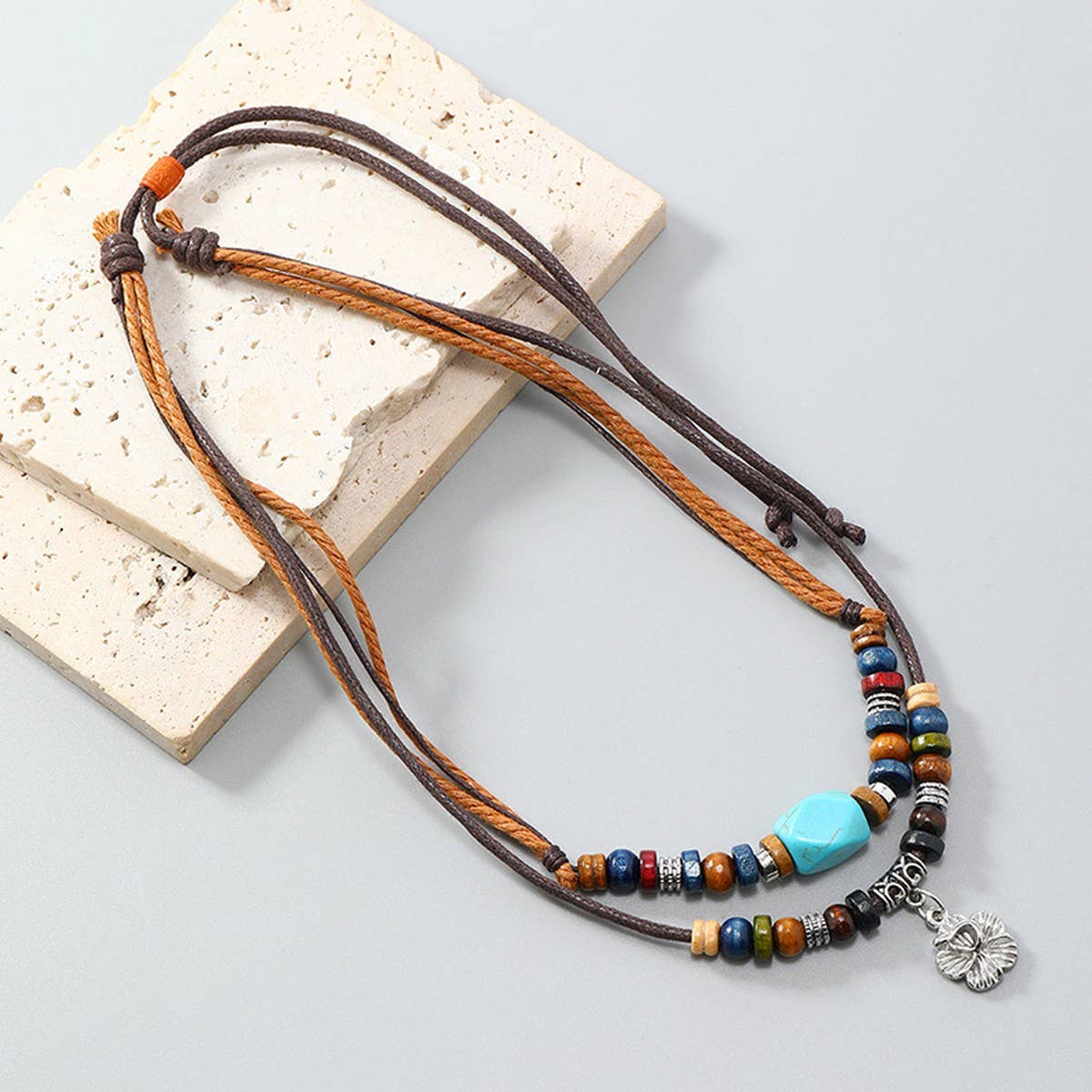 VINTAGE MULTI-LAYER TURQUOISE FLOWER NECKLACE