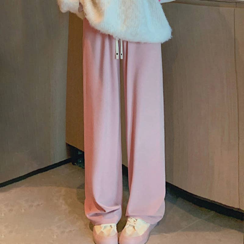 High-waisted drawstring straight pants