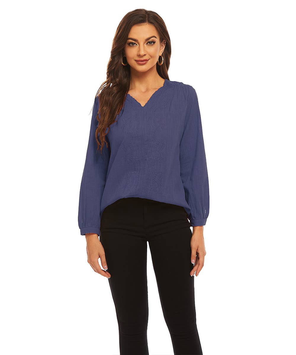 SOLID COLOR V-NECK COTTON LINEN LOOSE CASUAL TOP