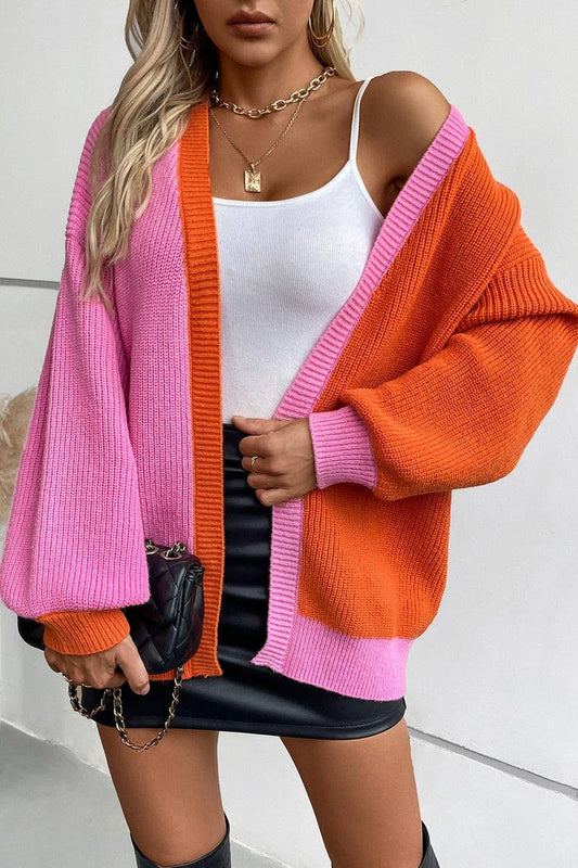 CWOCAL0841_COLORBLOCK CASUAL LONG SLEEVE KNIT CARDIGAN