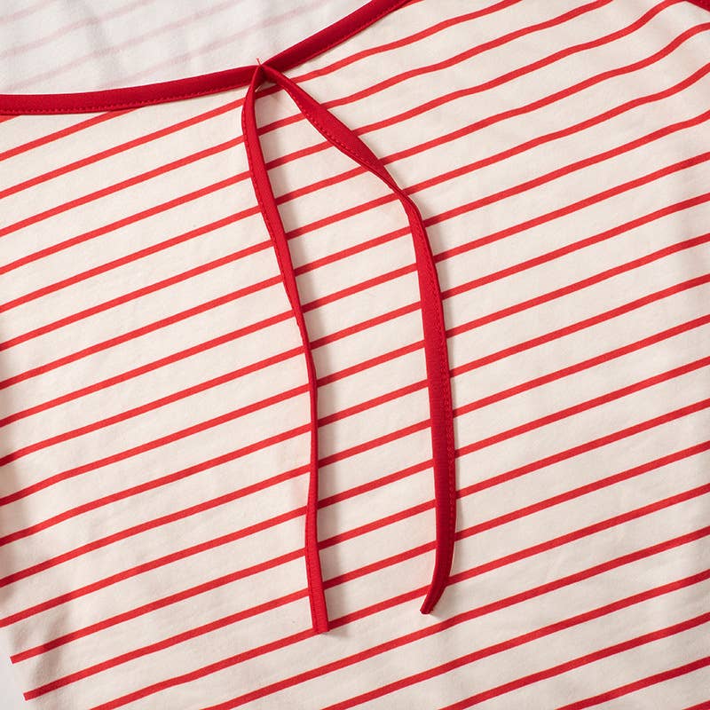 STRIPED SQUARE NECK FLARED LONG SLEEVE TOP