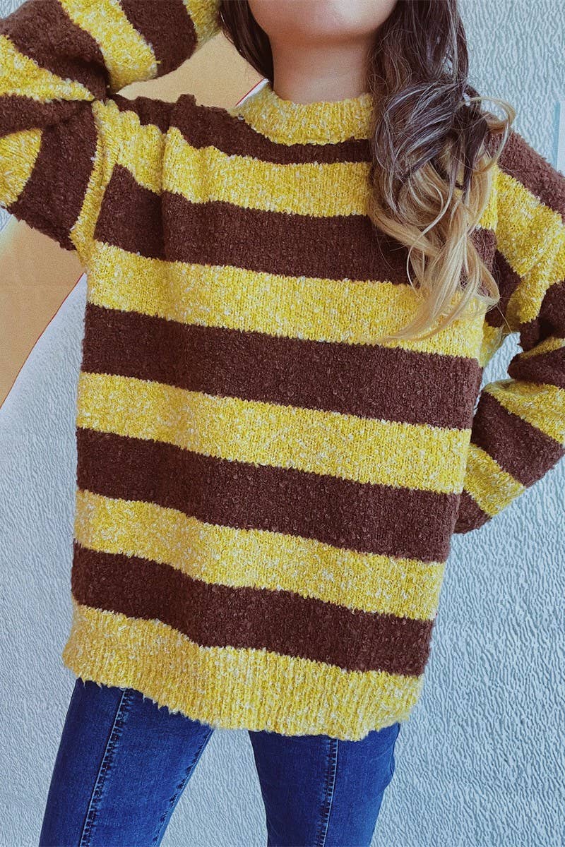 Knitted striped color patchwork pullover sweater