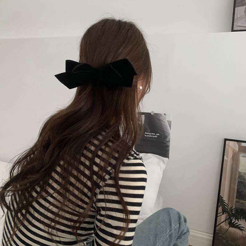 Velvet bow bangs clip back hair accessories