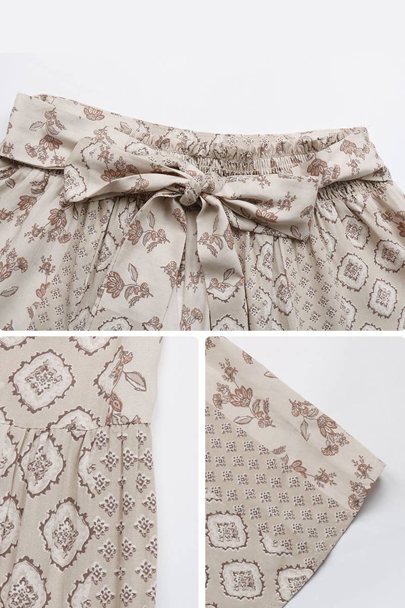 LACE-UP PATCHWORK WIDE-LEG PANTS