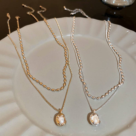 LIGHT LUXURY PLEATED PEARL BEAN NECKLACE