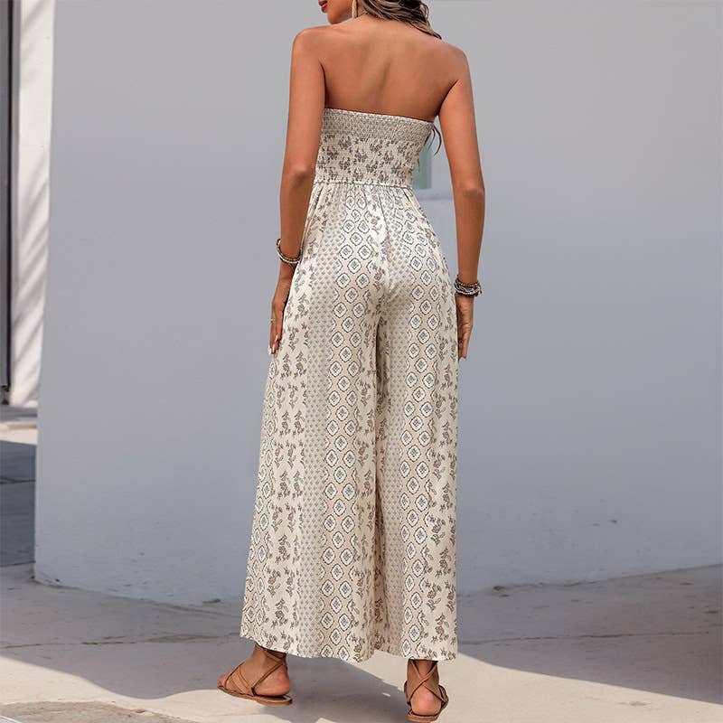 Ethnic print casual chaste wide leg jumpsuit