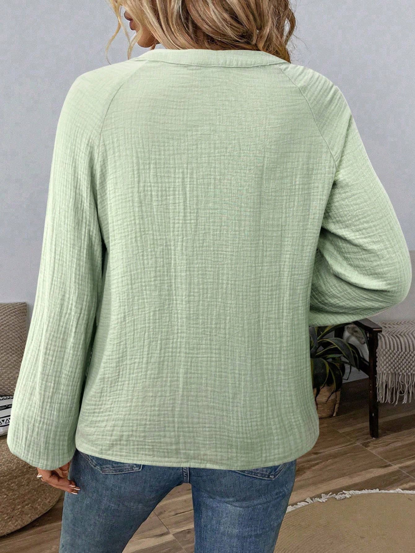 Ethnic-style V-neck embroidered pure cotton top